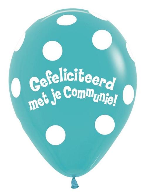 Ballonnen Communie Polka Dots Caribbean Blue 30cm 50st, Hobby en Vrije tijd, Feestartikelen, Nieuw, Verzenden