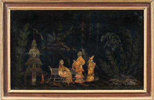 Chinese school (XVIII) - Oriental scene with pagoda, Antiek en Kunst, Kunst | Schilderijen | Klassiek