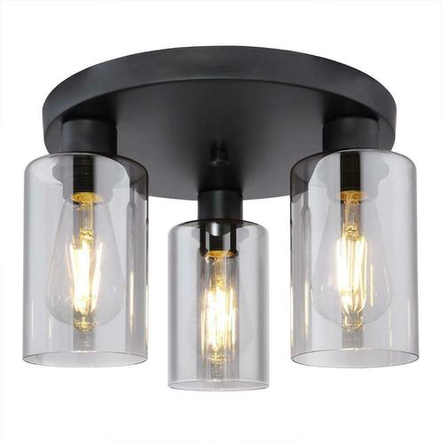 Moderne Plafondlamp zwart smoked glas 3 x E27 fitting Cuba, Huis en Inrichting, Lampen | Overige, Nieuw, Verzenden