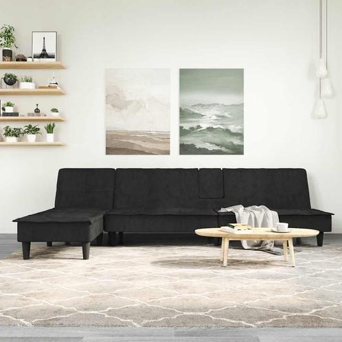 vidaXL Slaapbank L-vormig 255x140x70 cm fluweel zwart, Huis en Inrichting, Zetels | Zetels, Nieuw, Verzenden