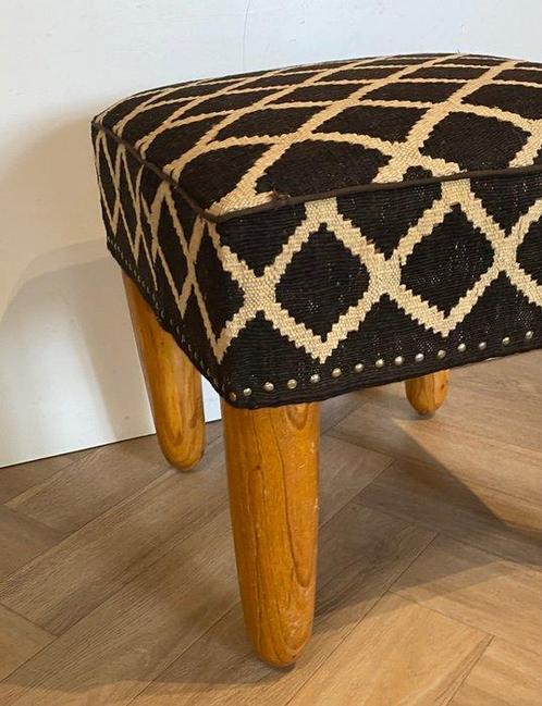 Pouf - Bois, Laine, Antiek en Kunst, Curiosa en Brocante
