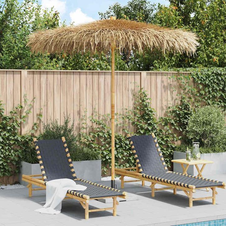 vidaXL Tiki Paraplu met Bananenblad Luifel 240 cm Bamboe, Tuin en Terras, Parasols, Nieuw, Verzenden