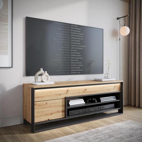 Meubella TV-Meubel eiken 155 cm - TV kast met LED, Huis en Inrichting, Kasten |Televisiemeubels, 25 tot 50 cm, Nieuw, 150 tot 200 cm
