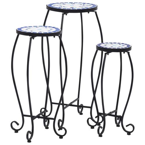 vidaXL Tables mosaïque 3 pcs Bleu et blanc Céramique, Jardin & Terrasse, Pots de fleurs, Neuf, Envoi