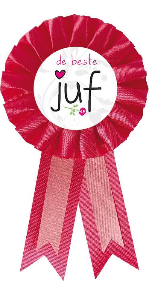 Rozet De Beste Juf 15cm, Hobby en Vrije tijd, Feestartikelen, Nieuw, Verzenden