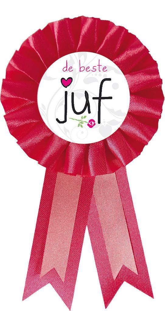 Rozet De Beste Juf 15cm, Hobby en Vrije tijd, Feestartikelen, Nieuw, Verzenden