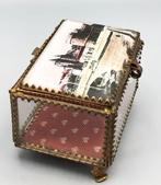 Sieradendoos - Messing, Glas - Sieradenkistje uit de 19e