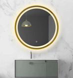 LED spiegel rond met gouden frame - 800mm, Nieuw, Rond, Verzenden