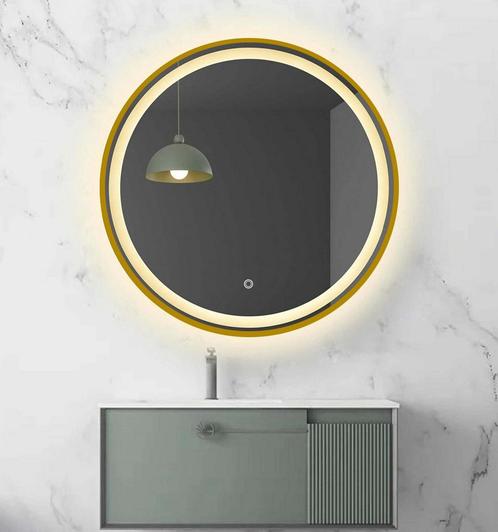 LED spiegel rond met gouden frame - 800mm, Huis en Inrichting, Woonaccessoires | Spiegels, Nieuw, Rond, Verzenden