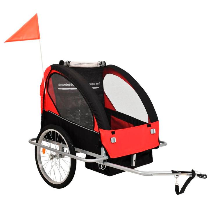 vidaXL Fietstrailer en kinderwagen 2-in-1 zwart en rood, Fietsen en Brommers, Fietsaccessoires | Aanhangwagens en Karren, Nieuw