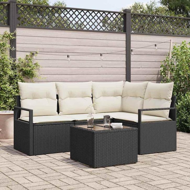 vidaXL Bankstel met kussen met opslag 5 pcs Bruin en Crème, Tuin en Terras, Tuinsets en Loungesets, Nieuw, Verzenden