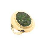 Gouden ring met Nefriet-jade (gouden dames ring, geelgoud), Handtassen en Accessoires, Ringen, Gebruikt, Overige kleuren, Ophalen of Verzenden
