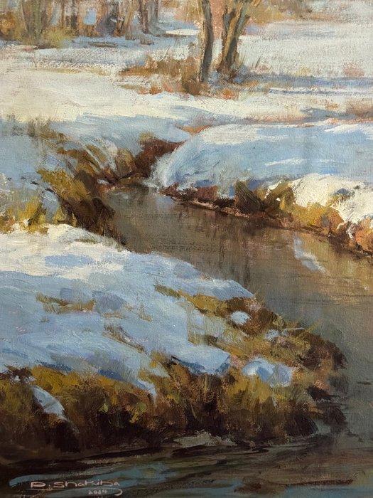 Poriya Shakiba - Snowy landscape, Antiek en Kunst, Kunst | Schilderijen | Modern