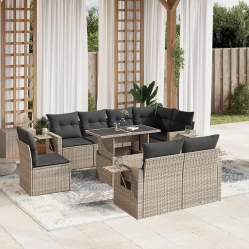 vidaXL Salon de jardin 9 pcs avec coussins gris clair, Jardin & Terrasse, Ensembles de jardin, Salons de jardin, Neuf, Envoi