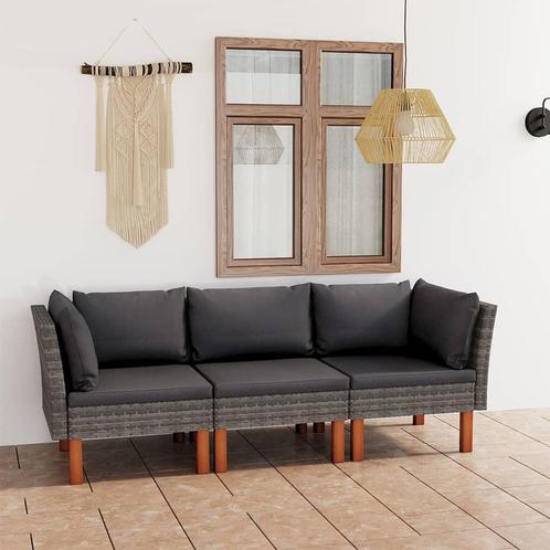 vidaXL Tuinbank 3-zits met kussens poly rattan grijs, Tuin en Terras, Tuinsets en Loungesets, Nieuw, Verzenden