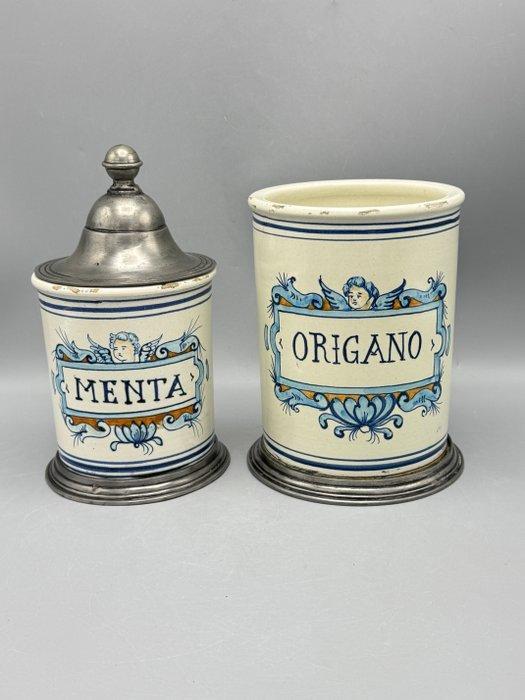 Apothekerspot - Apothekerspot - Aardewerk - munt en oregano, Antiquités & Art, Curiosités & Brocante