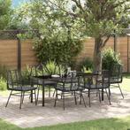 vidaXL Tuin Eettafel Set 7 pcs Zwart poly rattan, Tuin en Terras, Verzenden, Nieuw