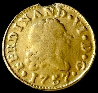 Spanje. Fernando VI. 1/2 Escudo - 1757 JB - Madrid - Usada, Postzegels en Munten, Munten | Europa | Niet-Euromunten