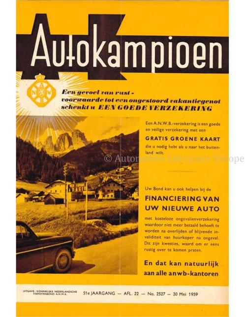 1959 AUTOKAMPIOEN MAGAZINE 22 NEDERLANDS, Livres, Autos | Brochures & Magazines