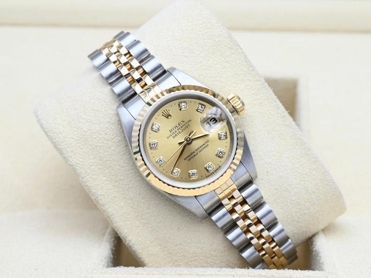 Rolex Lady-Datejust Ref. 69173 Year 1999 (Box & Papers), Handtassen en Accessoires, Horloges | Dames, Goud, Zo goed als nieuw