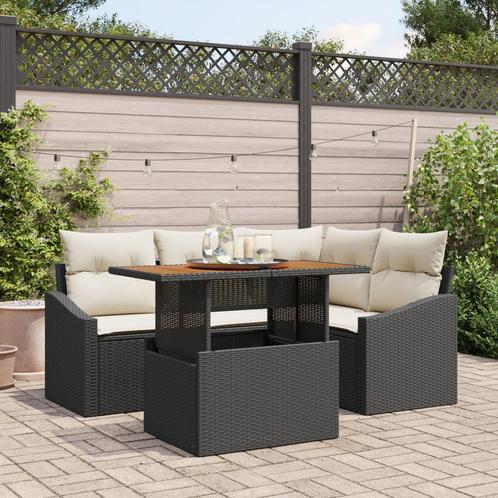 vidaXL 5-delige tuinset met kussens in zwart poly rattan en, Tuin en Terras, Tuinsets en Loungesets, Nieuw, Verzenden