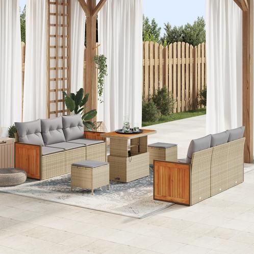 vidaXL 9-delige ligzetel set met kussens in beige poly, Tuin en Terras, Tuinsets en Loungesets, Nieuw, Verzenden