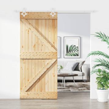 vidaXL Schuifdeur met beslag 90x210 cm massief grenenhout, Doe-het-zelf en Bouw, Deuren en Vliegenramen, Verzenden, Nieuw