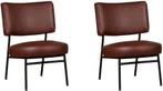 Set van 2 Donkercognac leren moderne retro fauteuils -, Huis en Inrichting, Fauteuils, Klassiek, Nieuw, Ophalen of Verzenden, 50 tot 75 cm