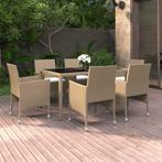 vidaXL 7-delige Tuinset poly rattan en gehard glas beige, Tuin en Terras, Verzenden, Nieuw, Tuinset