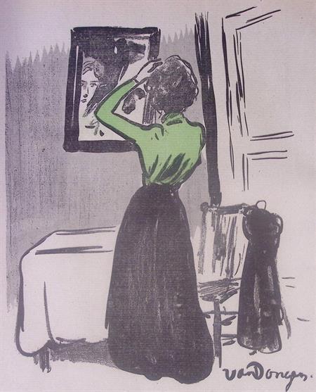 Spiegel - Litho Kees van Dongen (lijst optie, lithos), Antiek en Kunst, Kunst | Litho's en Zeefdrukken, Verzenden