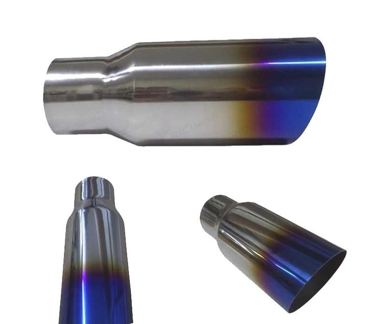 EMBOUT DÉCHAPPEMENT ROND 61-90MM INOX DIAGONAL BLEUE BRULÉ, Auto-onderdelen, Uitlaatsystemen, Verzenden