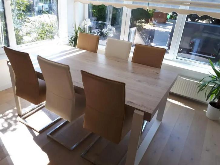 Set van 6 leren eetkamerstoelen met sledepoot RVS - diverse, Huis en Inrichting, Stoelen, Nieuw, Eén, Ophalen of Verzenden