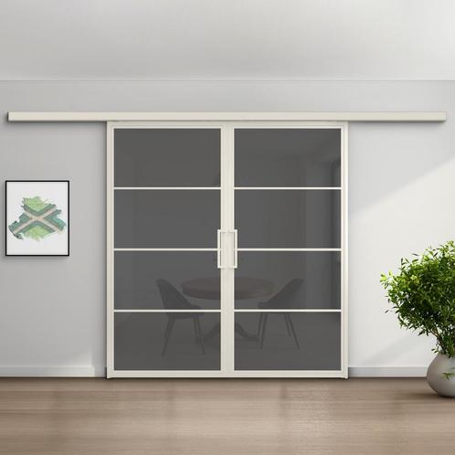 Dubbele stalen schuifdeur met koofsysteem 4 Vlaks Wit Rook g, Doe-het-zelf en Bouw, Raamkozijnen en Schuifdeuren, Nieuw, 75 tot 150 cm