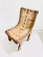 Stoel - Landelijke leren en eiken sloffenstoel - Hout, Leder