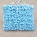Lichtblauw lint 45 mm zilver opdruk +/- 50 cm. l blauw, Nieuw