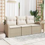 vidaXL Tuinbank Set met kussen 3 pcs Beige Poly rattan, Tuin en Terras, Verzenden, Nieuw
