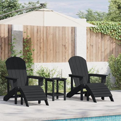 vidaXL Adirondack Stoelen met Voetensteunen 2 stuks Zwart, Tuin en Terras, Tuinstoelen, Nieuw, Verzenden