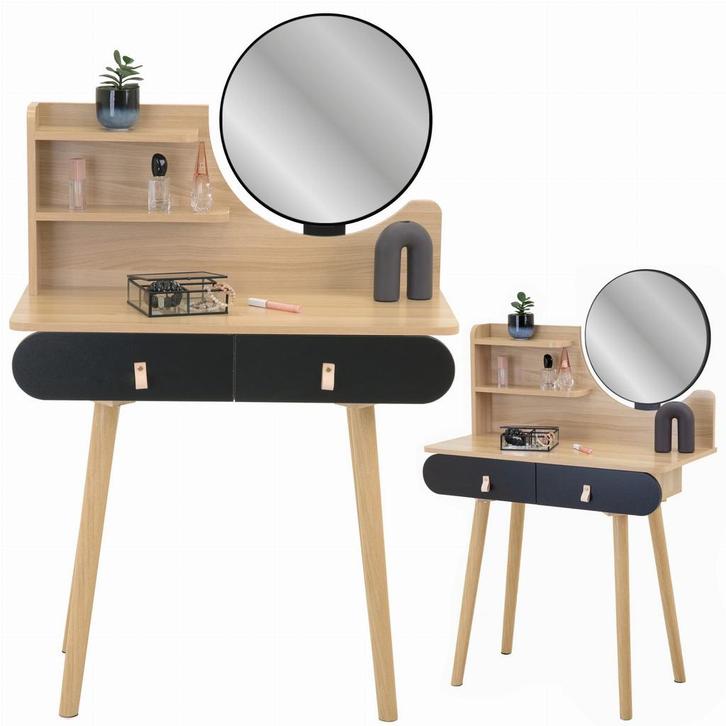 Make up tafel - kaptafel met spiegel - 2 lades - hout zwart, Handtassen en Accessoires, Uiterlijk | Cosmetica en Make-up, Nieuw