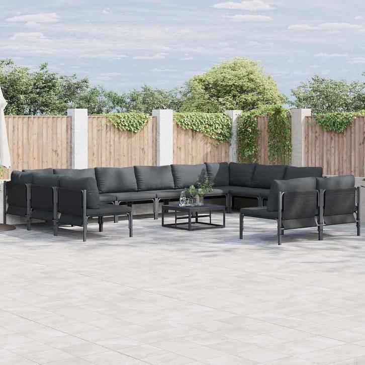vidaXL Tuinbank Set Antraciet Staal, Tuin en Terras, Tuinsets en Loungesets, Nieuw, Verzenden