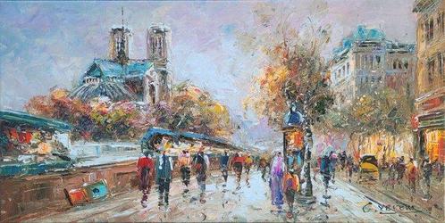 Christof Vevers (1962) - Les Quais ~ Notre Dame ~ Paris, Antiek en Kunst, Kunst | Schilderijen | Klassiek