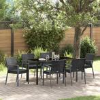 vidaXL Tuin Eettafel Set 7 pcs Zwart Poly rattan, Verzenden, Nieuw