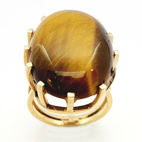 Ring - 18 karaat Geel goud -  14.00ct. tw. Kattenoog, Handtassen en Accessoires, Ringen
