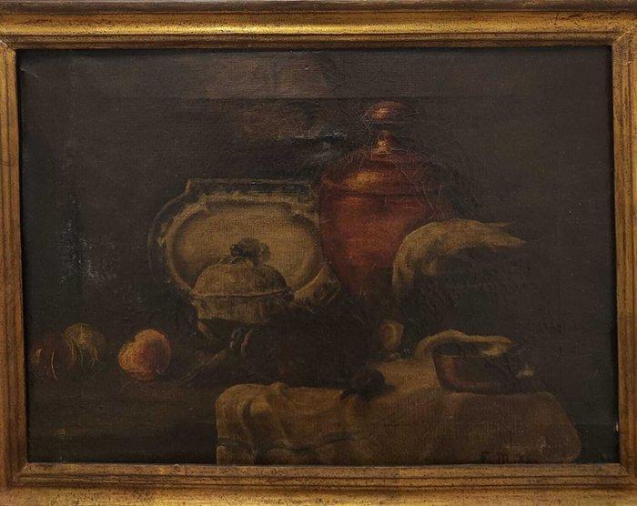 Europese school (XX) - Bodegón oscuro, Antiquités & Art, Art | Peinture | Classique