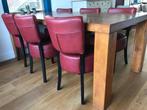Set van 6 leren eetkamerstoelen - met houten poten - rood, Overige kleuren, Nieuw, Leer, Ophalen of Verzenden