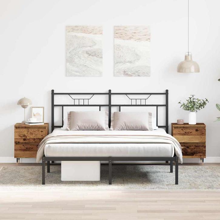 vidaXL Nachtkastje met lade 2 pcs Oudhout 40 x 35 x 50 cm, Maison & Meubles, Chambre à coucher | Tables de chevet, Envoi