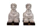 sculptuur, Coppia di Sfingi in marmo 40 cm - 28 cm - Marmer