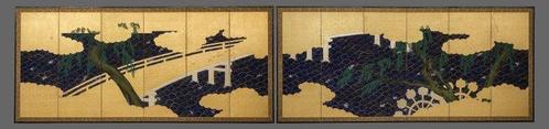 Byôbu  (paravents) - Bois, Papier, Soie, Bois laqué,, Antiek en Kunst, Antiek | Overige Antiek