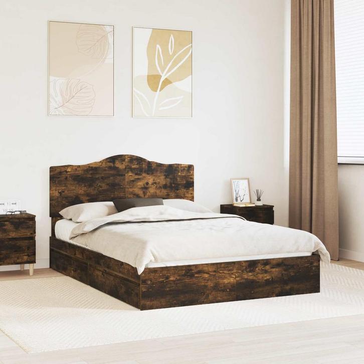 vidaXL Opbergbed met hoofdeinde Rook Eiken 160 x 200 cm, Maison & Meubles, Chambre à coucher | Lits, Envoi
