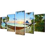vidaXL Canvas muurdruk set zandstrand met hangmat 100 x 50, Verzamelen, Posters, Verzenden, Nieuw