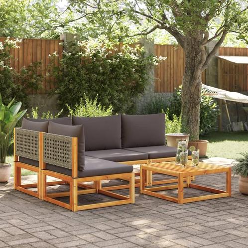 vidaXL 5-delige Loungeset met kussens massief acaciahout, Tuin en Terras, Tuinsets en Loungesets, Loungeset, Nieuw, Verzenden